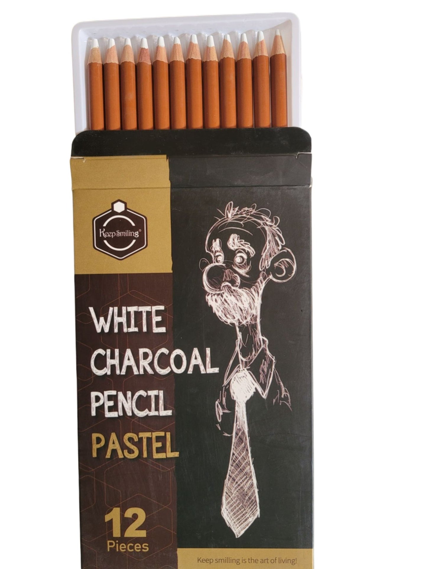 Keep Smiling White Charcoal Pastel Pencil - Pack of 12