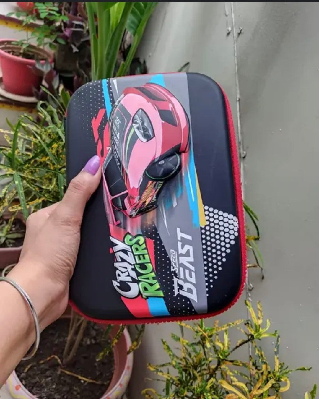 3D EVA Funky Pencil Box | Speed Beast Geometry Case for Boys & Girls | Soft Crazy Racers Pencil Pouch for Students