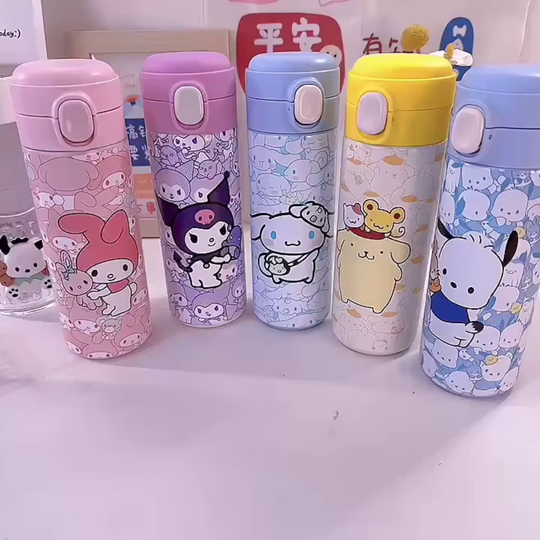 Sanrioed Kuromi Cinnamoroll Insulated Water Bottle Stainless Steel Thermos Cup, Kawaii Warm Thermos Bottle, Gifts for Kids, 420ml