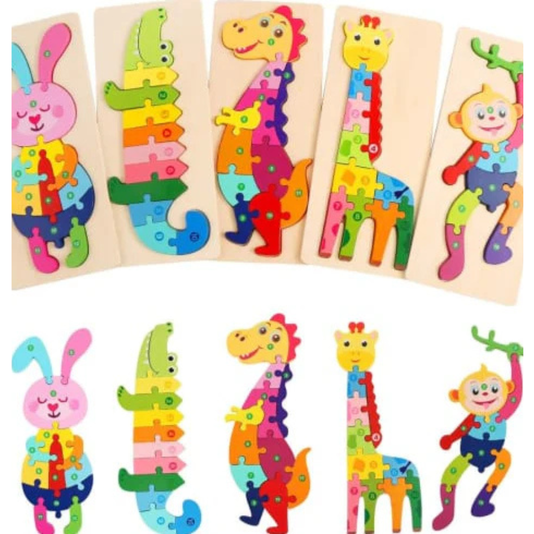Puzzle Animal Number Educational Games Set - Fun Wooden Montessori Toys for 1-6 Year Olds, Perfect Gift for Girls and Boys with Cute Animal Shape Matching and Colorful Numbered Puzzles