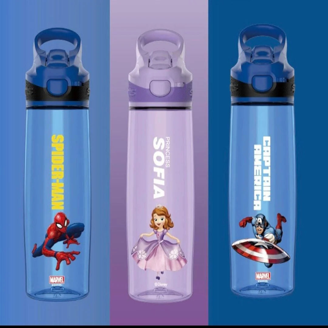 For Kids Marvel 650ML Tritan Water Bottle – Stylish Cap, Push Button Opening, Slim Design, Lightweight & Colorful – Perfect for School & Everyday Use