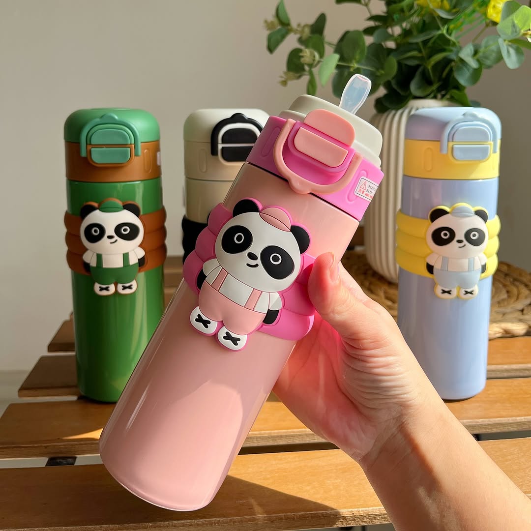 Dual Cap Insulated Panda Bottle β Leak-Proof Stainless Steel Water Bottle for Hot & Cold Drinks