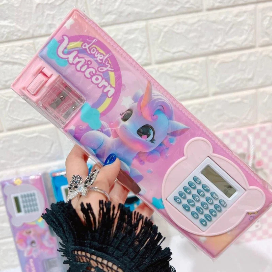 Magnetic Geometry Box with Calculator & Sharpener - Fancy Pencil Case with Multiple Compartments for Boys and Girls | Cute & Practical School Geometry Box