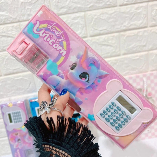 Magnetic Geometry Box with Calculator & Sharpener - Fancy Pencil Case with Multiple Compartments for Boys and Girls | Cute & Practical School Geometry Box