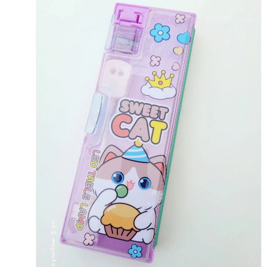 Cosmic Zoo Animal-Themed Multi-Functional Pencil Box with Built-In LED Table Lamp & Sharpener – Kids Stationery Organizer
