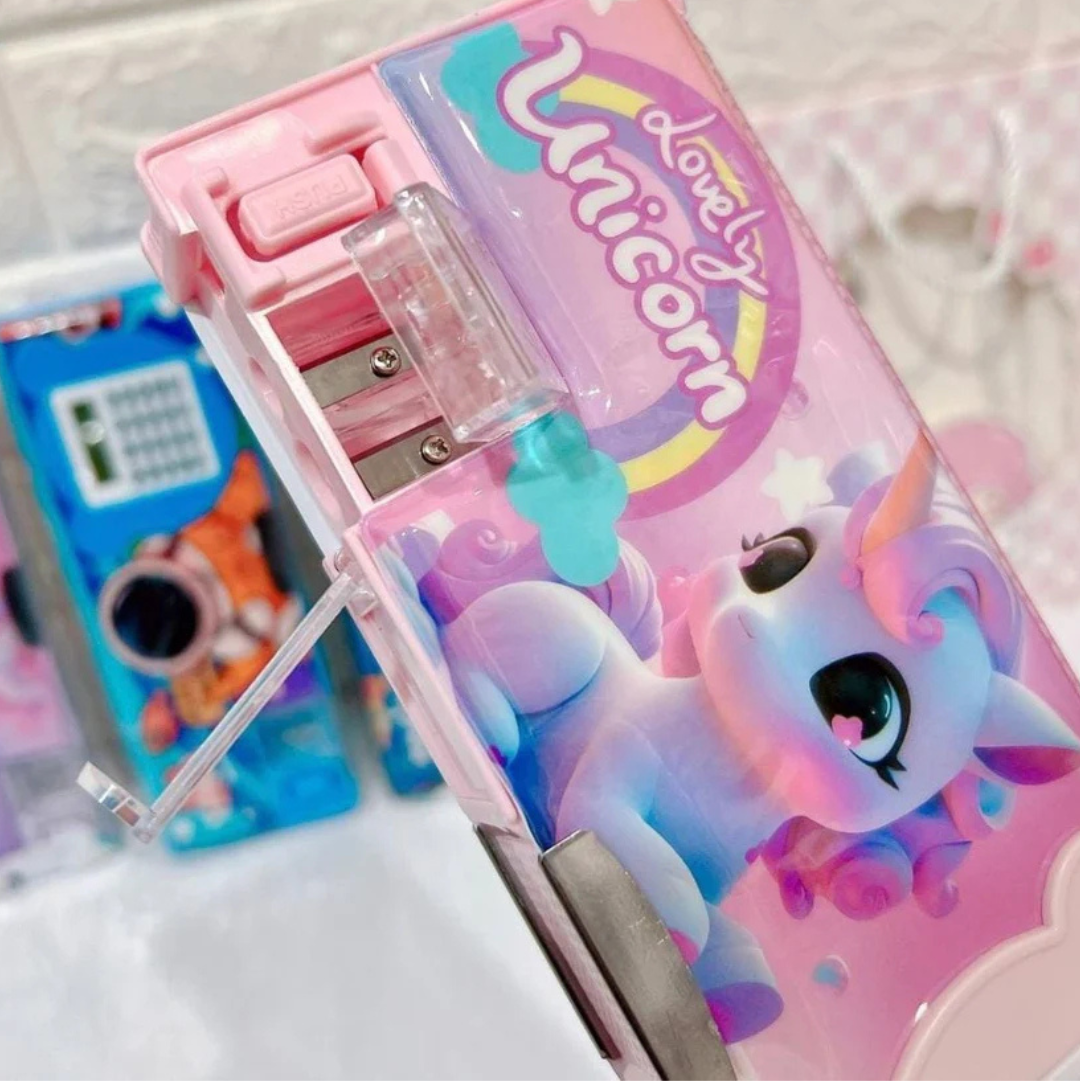 Magnetic Geometry Box with Calculator & Sharpener - Fancy Pencil Case with Multiple Compartments for Boys and Girls | Cute & Practical School Geometry Box