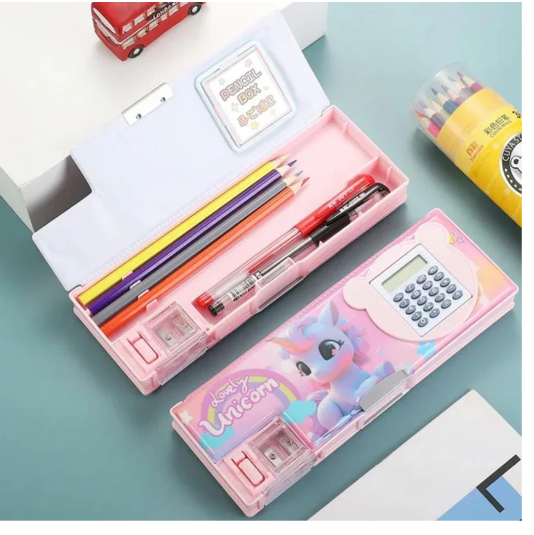 Magnetic Geometry Box with Calculator & Sharpener - Fancy Pencil Case with Multiple Compartments for Boys and Girls | Cute & Practical School Geometry Box