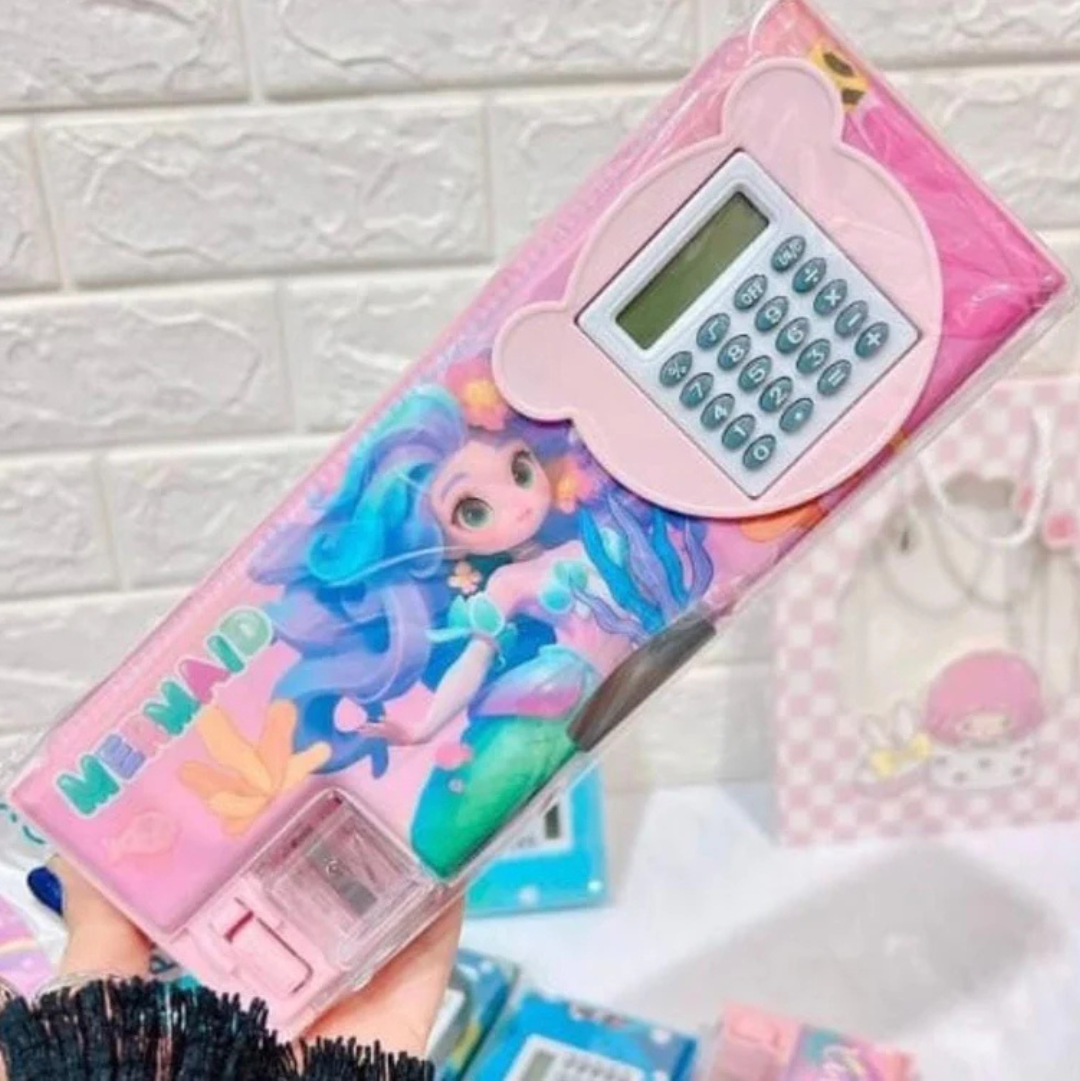 Magnetic Geometry Box with Calculator & Sharpener - Fancy Pencil Case with Multiple Compartments for Boys and Girls | Cute & Practical School Geometry Box