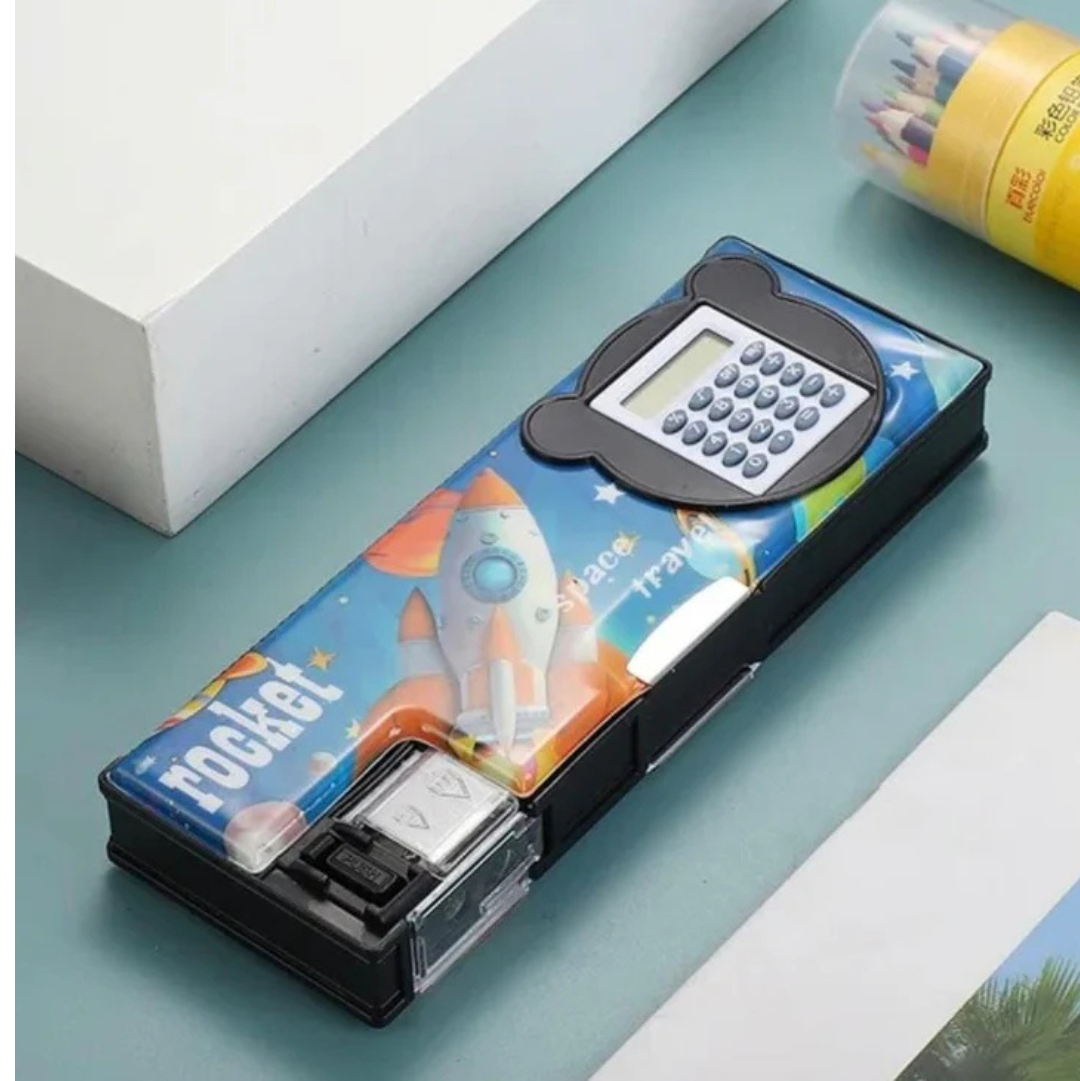 Magnetic Geometry Box with Calculator & Sharpener - Fancy Pencil Case with Multiple Compartments for Boys and Girls | Cute & Practical School Geometry Box