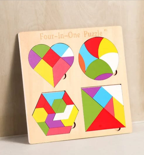 4-in-1 Montessori Wooden Tangram Puzzle – Educational Toy for Toddlers & Kids Gift  Key Features: