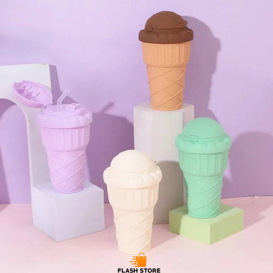 500ml Ice Cream Shape Plastic Water Bottle for School Kids / Funny and Stylish Ice Cream Cone Water Bottle for Boys and Girls / Beautiful Ice Cream Water Bottle for Kids / Durable 500ml Water Bottle for School - Ice Cream Design