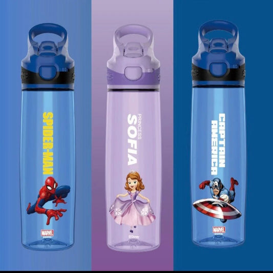 For Kids Marvel 650ML Tritan Water Bottle – Stylish Cap, Push Button Opening, Slim Design, Lightweight & Colorful – Perfect for School & Everyday Use