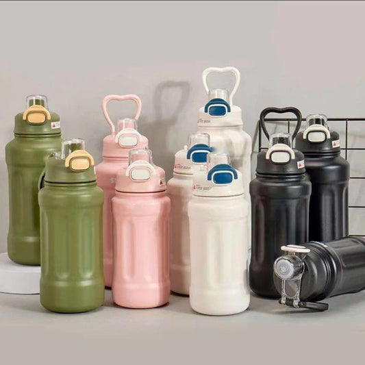 Stainless Steel Straw Water Bottle - Vacuum Insulated Thermos for Hot & Cold Drinks, One Touch Open - Perfect for Sports, Outdoors & Home