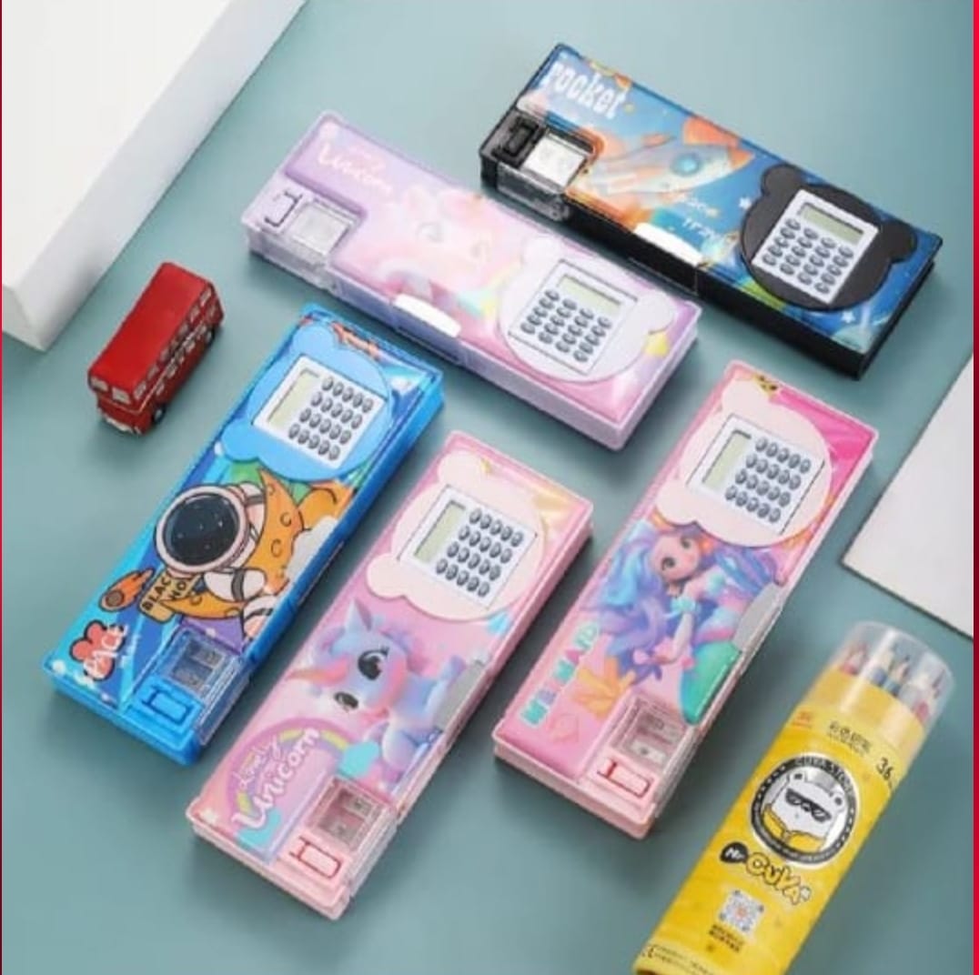 Magnetic Geometry Box with Calculator & Sharpener - Fancy Pencil Case with Multiple Compartments for Boys and Girls | Cute & Practical School Geometry Box