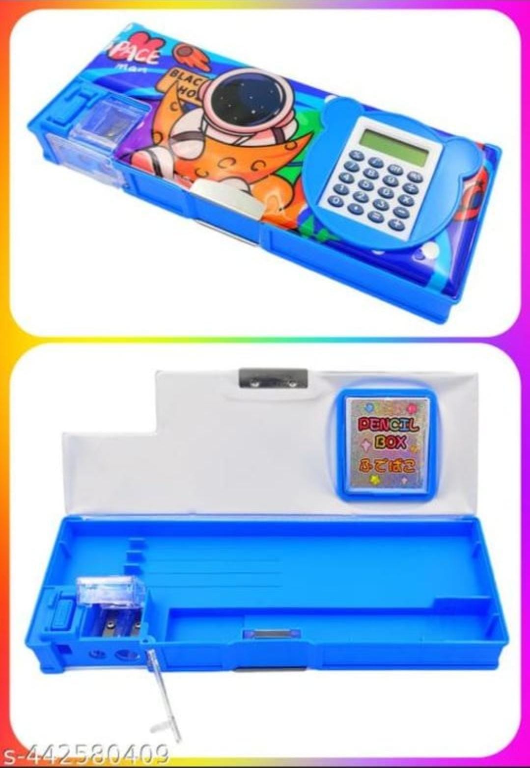 Magnetic Geometry Box with Calculator & Sharpener – Dinosaur & Astronaut Theme Pencil Case for Kids | Multi-Compartment Fancy School Box