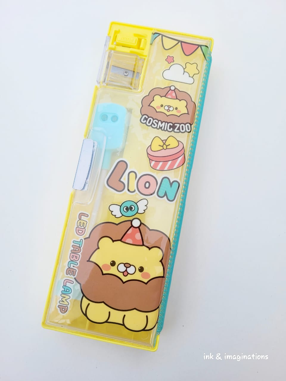Cosmic Zoo Animal-Themed Multi-Functional Pencil Box with Built-In LED Table Lamp & Sharpener – Kids Stationery Organizer