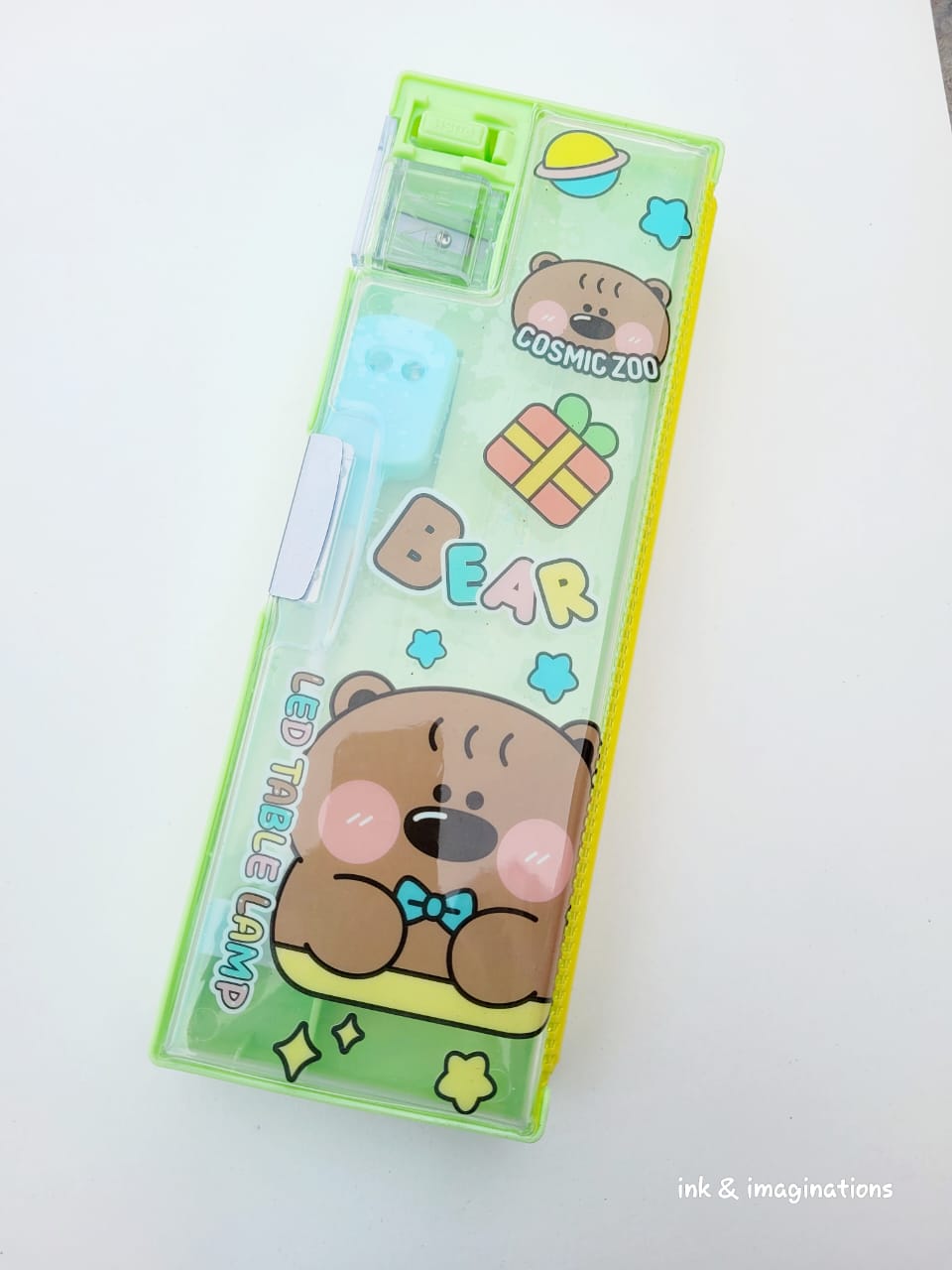 Cosmic Zoo Animal-Themed Multi-Functional Pencil Box with Built-In LED Table Lamp & Sharpener – Kids Stationery Organizer