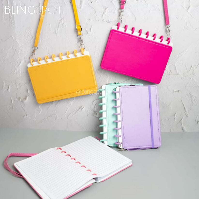 Trendy A5 Shoulder Bag Style Diary for Girls - Fun Faux Leather Journal with Strap, 160 Lined Pages, Elastic Closure, Available in Hot Pink, Yellow, Turquoise, Pastel Blue