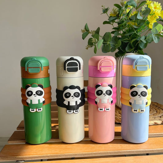 Dual Cap Insulated Panda Bottle – Leak-Proof Stainless Steel Water Bottle for Hot & Cold Drinks