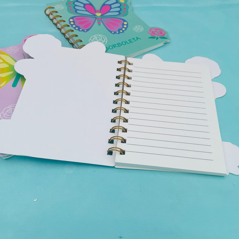 Coloured Butterfly Hard Cover Notepad with Gold Foiled Metal Spiral Rings - Easy 360° Rotate & 70 Lined Pages