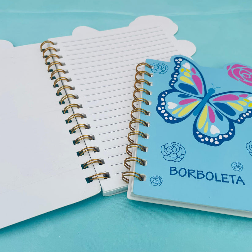 Coloured Butterfly Hard Cover Notepad with Gold Foiled Metal Spiral Rings - Easy 360° Rotate & 70 Lined Pages