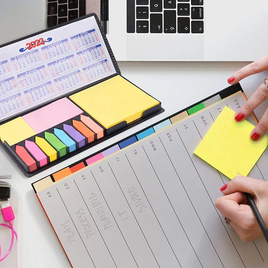 Black Rexine Sticky Notes Pad Kit - Cute Sticky Notes Pad Diary for Organization