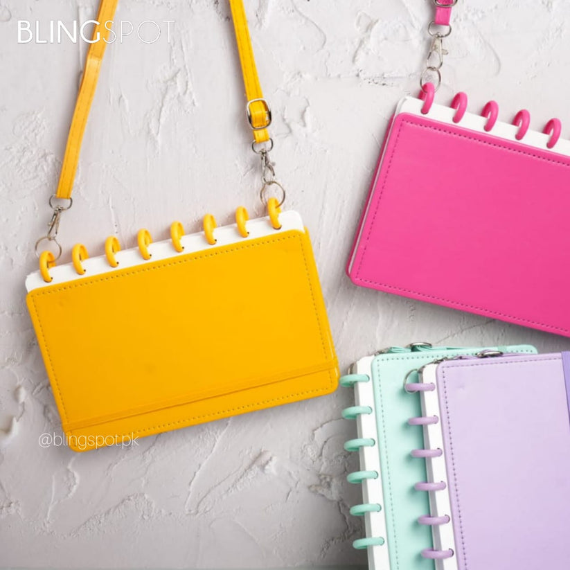 Trendy A5 Shoulder Bag Style Diary for Girls - Fun Faux Leather Journal with Strap, 160 Lined Pages, Elastic Closure, Available in Hot Pink, Yellow, Turquoise, Pastel Blue