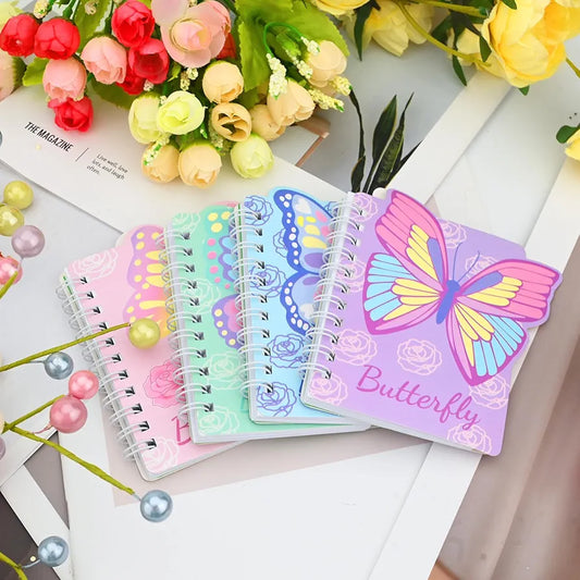 Coloured Butterfly Hard Cover Notepad with Gold Foiled Metal Spiral Rings - Easy 360° Rotate & 70 Lined Pages